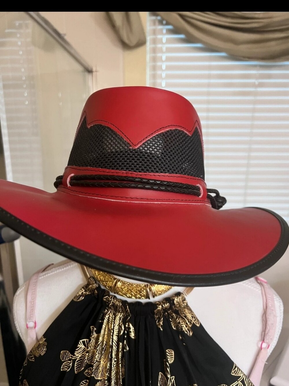 Unique Red Leather  Wide Brim Hat - NWOT